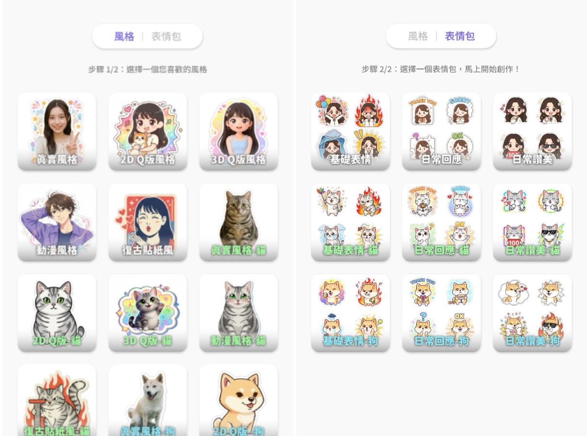 選擇風格示意圖